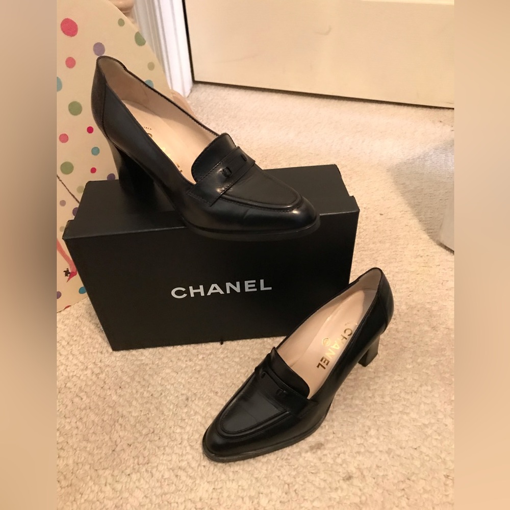 Chanel black heels/loafers 37 nwb black 98A - Picture 1 of 10